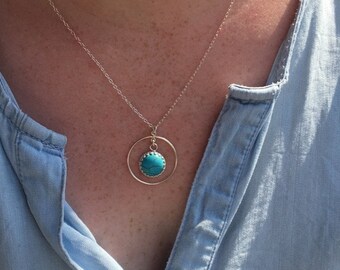Hand-knotted floating turquoise coin stone necklace