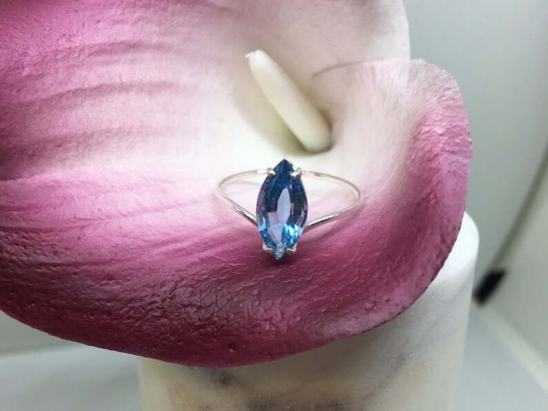 Swiss blue topaz marquise ring