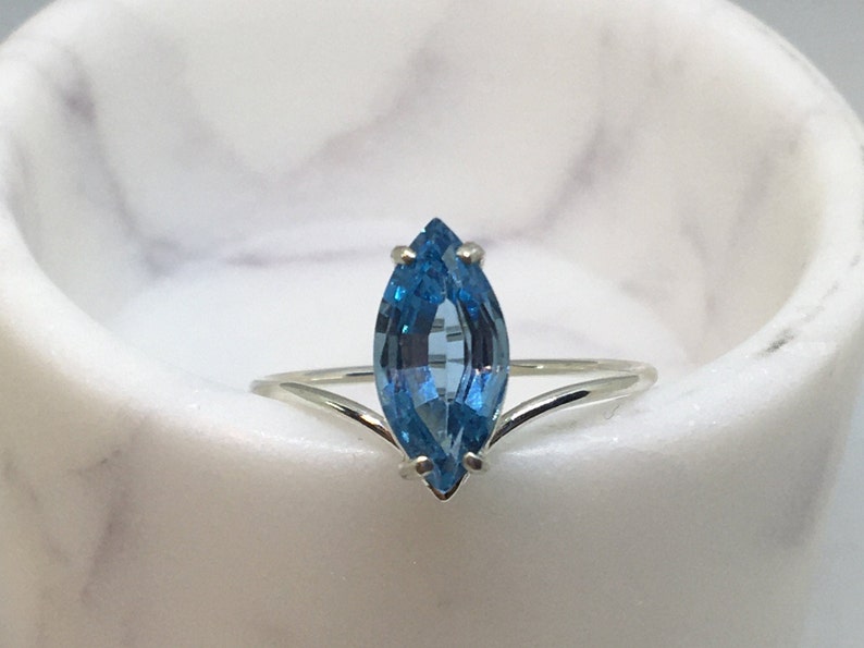 Swiss blue topaz marquise ring