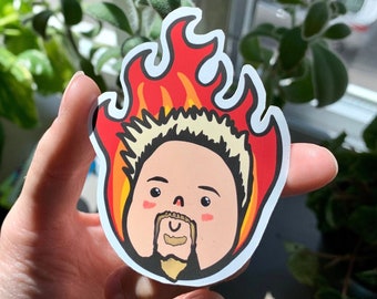 Pegatina de Fieri de Kawaii Guy: Meme de Flavortown, vinilo impermeable