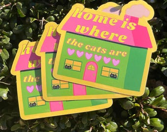 Pegatina de gato negro - El hogar es donde están los gatos