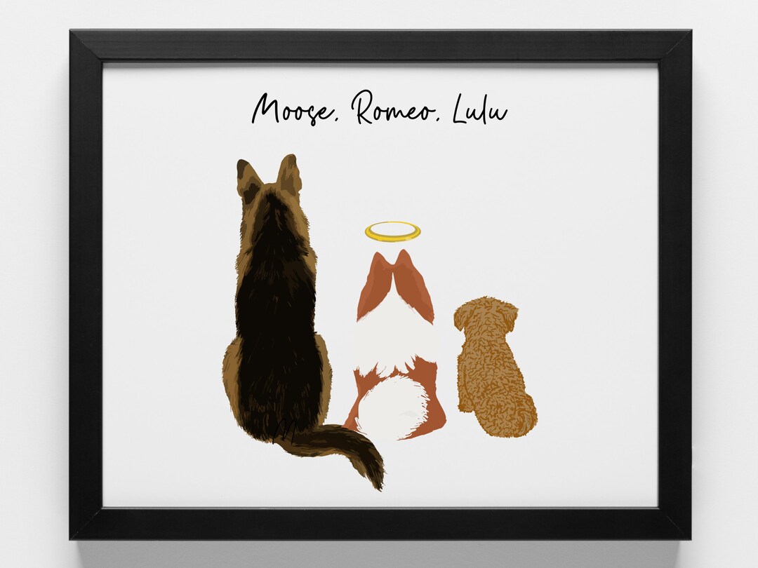 Dog Memorial Print, Personalized Multiple Pet Custom Portrait