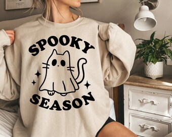 Spooky Season Shirt, Spooky Season Sweatshirt, Cat Halloween Shirt, Cat Sweatshirt, Funny Cat Sweatshirt, Cat Ghost Shirt, Cat Shirt