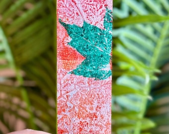 Green Orange Leaf Bookmark – Nature-Inspired Gel Print on Watercolor Paper - Botanical