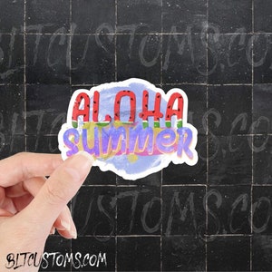 Aloha Summer, Sticker, Beach Lover, Beach Sticker, Glossy Sticker, UV & Water resistant, Laminated, 3”, Die Cut