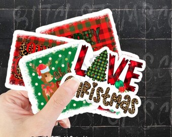 Merry Christmas, Plaid sticker, Plaid, Decal, Glossy Sticker, UV & Water resistant, Laminated, 3”, Die Cut
