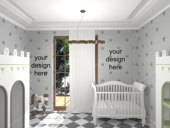Gender Neutral Baby Nursery White Interior Mockup Plain Wall