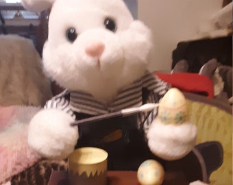 Easter Animated Bunny At The Workbench Karate Rabbit White Gemmy Toy