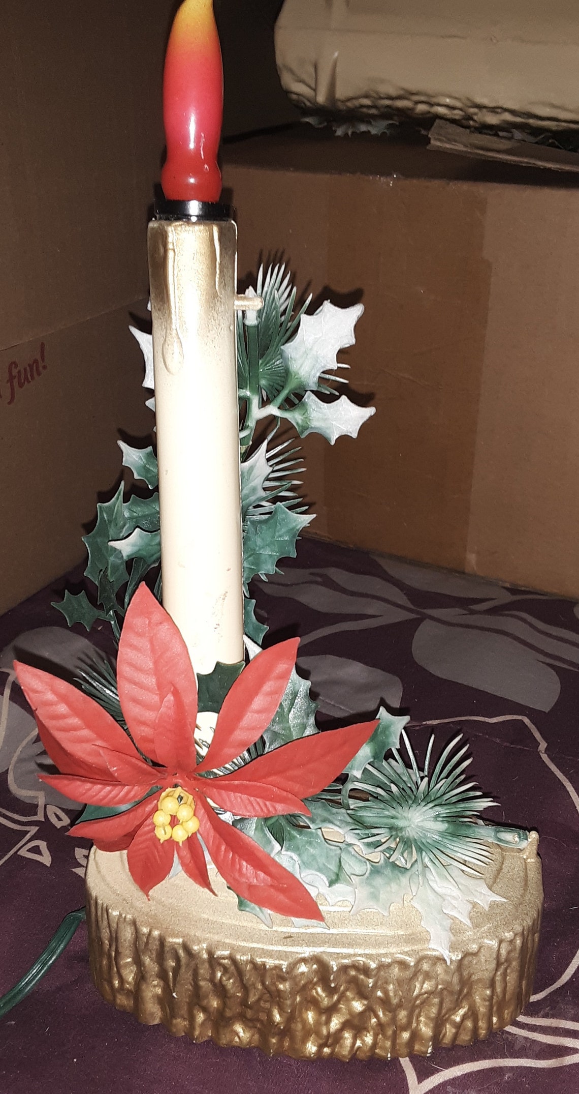 Vintage Christmas Yule Log Candle Electric Light Etsy