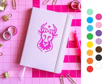 CUSTOM Capricorn zodiac birthday gift colorful journal diary, drawing, affirmations, goal setting maximalist design, lined dotted blank