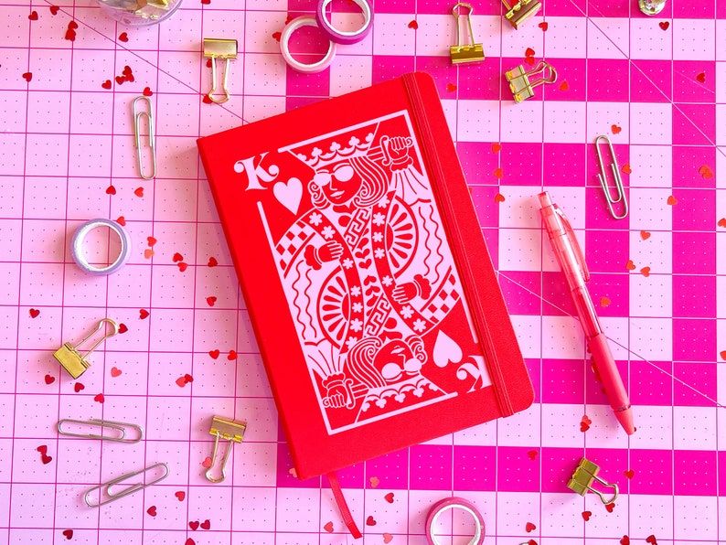 CUSTOM queen of hearts, king of hearts, colorful journal diary, affirmations, goal setting maximalist design, lined dotted blank image 5