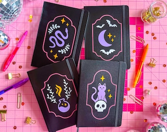 Custom whimsigoth spellbook journal: witchy stationery, dark academia | lined, dot grid, or blank paper