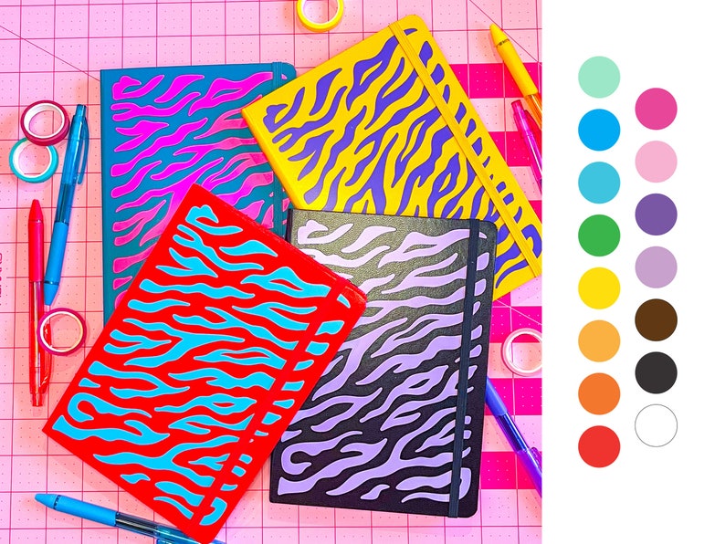 CUSTOM tiger print colorful journal as journal, diary, drawing, affirmations, goal setting, maximalist design, lined, dot grid, blank image 1