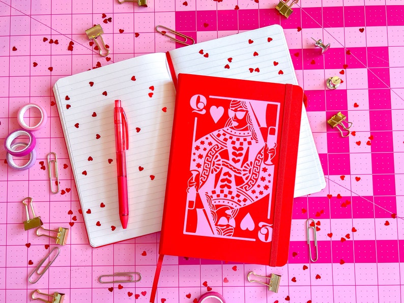 CUSTOM queen of hearts, king of hearts, colorful journal diary, affirmations, goal setting maximalist design, lined dotted blank image 6