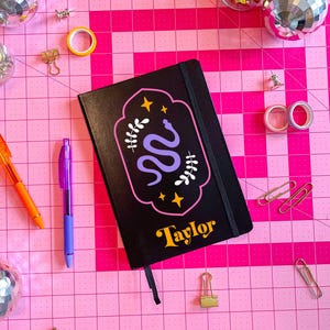 Personalized witchy spellbook journal: dark academia, snake stationery | lined, dot grid, or blank paper