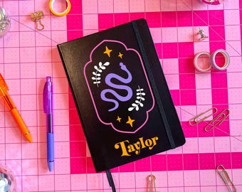 Personalized witchy spellbook journal: dark academia, snake stationery | lined, dot grid, or blank paper