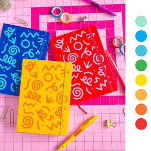 CUSTOM squiggle doodle funky abstract retro design, colorful journal diary, drawing, goal setting, maximalist design, lined dot grid blank