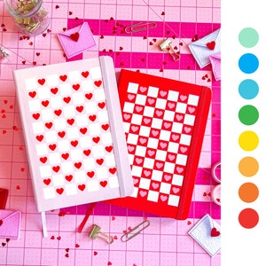CUSTOM retro heart design, checkered heart colorful journal diary, drawing, goal setting, maximalist design, lined dot grid blank
