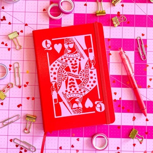 CUSTOM queen of hearts, king of hearts, colorful journal diary, affirmations, goal setting maximalist design, lined dotted blank image 4