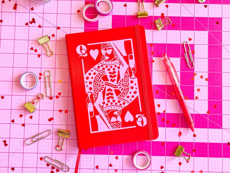 CUSTOM queen of hearts, king of hearts, colorful journal diary, affirmations, goal setting maximalist design, lined dotted blank image 4