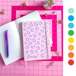 PERSONALIZED vegan leather leopard print colorful journal notebook, journal, diary, affirmations, goal setting, lined, dot grid, blank