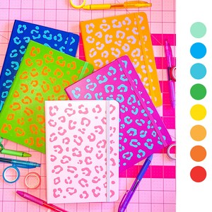 CUSTOM leopard print colorful journal, diary, drawing, affirmations, goal setting, maximalist design, lined, dot grid, blank