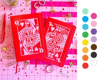 CUSTOM queen of hearts, king of hearts, colorful journal diary, affirmations, goal setting maximalist design, lined dotted blank