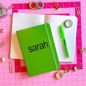 PERSONALIZED brat-inspired name lime green journal diary, drawing, affirmations, goal setting maximalist design, lined dotted blank