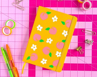 CUSTOM fruity peach gardening recipe, colorful journal diary, affirmations, goal setting, notetaking maximalist design, lined dotted blank