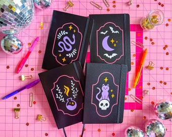 SEASONAL Witchy spellbook spooky snake cat skull potion bats moon gothic magical Halloween stationery colorful journal lined dotted blank