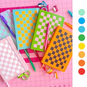 CUSTOM retro design, checkered colorful journal diary, drawing, goal setting, maximalist design, lined dot grid blank