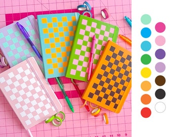 CUSTOM retro design, checkered colorful journal diary, drawing, goal setting, maximalist design, lined dot grid blank