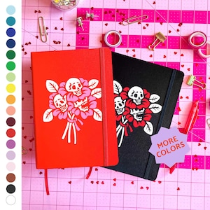 Custom skull flower bouquet journal: dark romantic whimsigoth | lined, dot grid, or blank paper
