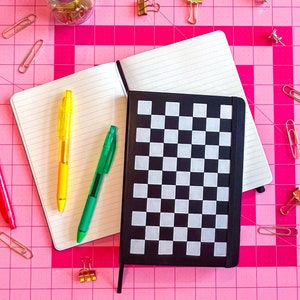 CUSTOM checkered flag design, racing theme, checkered colorful journal diary, drawing, goal setting, maximalist design, lined dot grid blank image 5