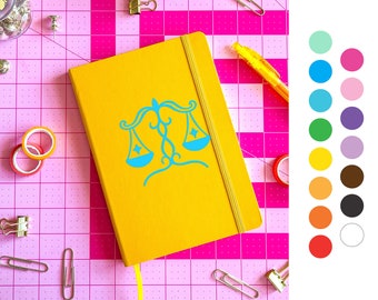 CUSTOM Libra zodiac birthday gift colorful journal diary, drawing, affirmations, goal setting maximalist design, lined dotted blank