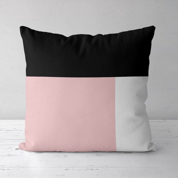 Pink Color Block Pillow Pink Black Pillow Cover Color Etsy