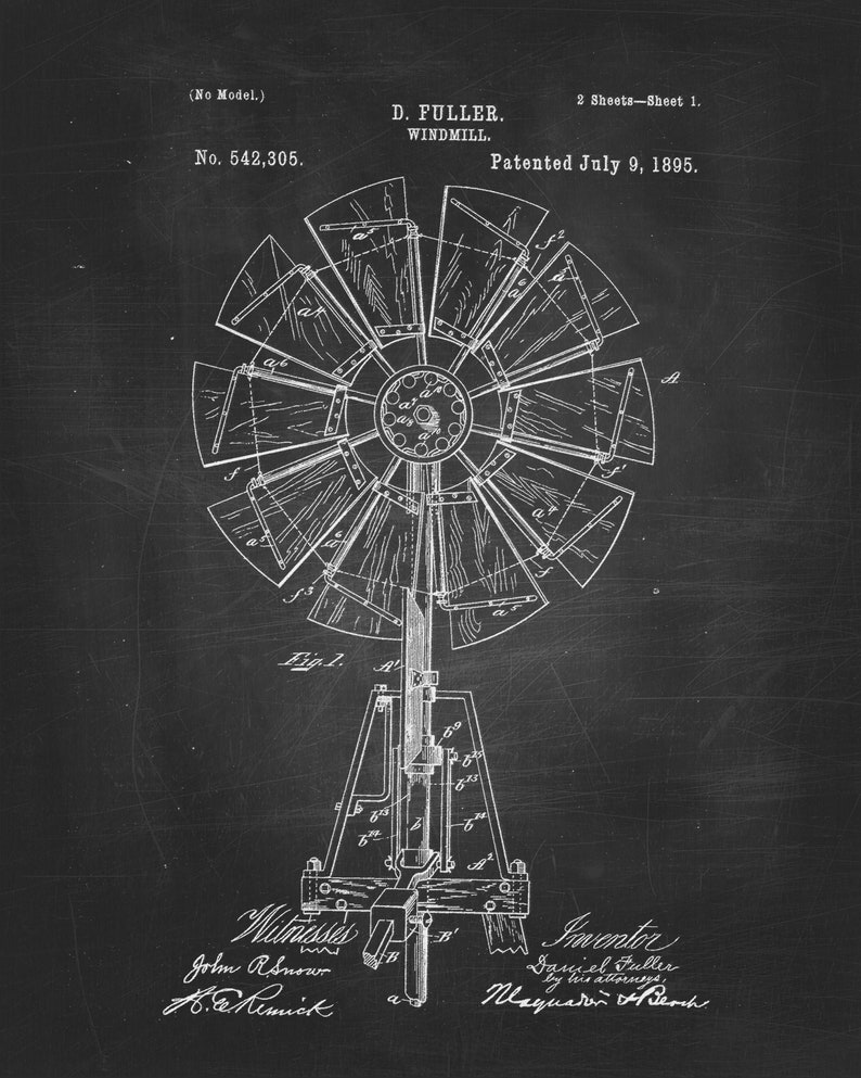 Windmill Patent Vintage Chalkboard Prints Set of 3 Vintage Patent Art Decor Farmhouse Patent Digital Printable Art image 2