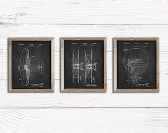 Airplane Patent Vintage Chalkboard Prints | Set of 4 - Vintage Patent Art Decor - Airplane Patent Digital Printable Art