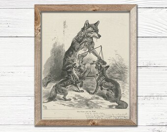 Foxes at Play Vintage Print | Single Print of Foxes | Digital Printable Art