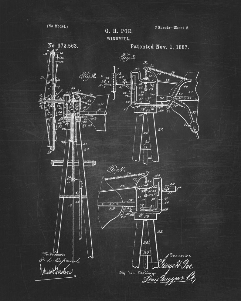 Windmill Patent Vintage Chalkboard Prints Set of 3 Vintage Patent Art Decor Farmhouse Patent Digital Printable Art image 4