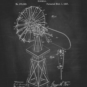 Windmill Patent Vintage Chalkboard Prints Set of 3 Vintage Patent Art Decor Farmhouse Patent Digital Printable Art image 3