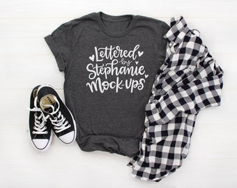 Download Free T-Shirt Mock Up | No Tag | Shirt Flat Lay | Dark Gray Heather | Shirt Mockup | Graphic Tee Flat Lay | Bella Canvas 3001 | Womens mockup PSD Template