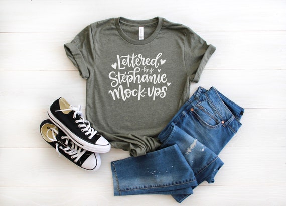 Bella Canvas 3001 Heather Military Green T-Shirt Mock