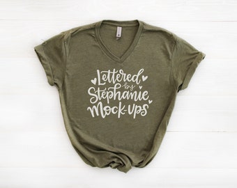 Download Free Next Level V-neck | Military Green | Next Level Shirt Mockup | T-Shirt Mock Up | Womens Flat Lay | Stock photo | Graphic Tee Flat Lay PSD Template