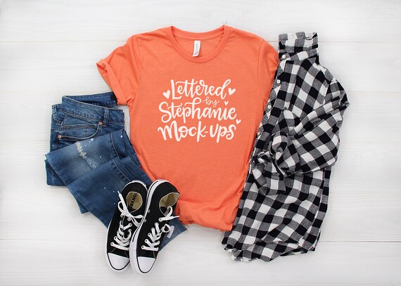 Bella Canvas 3001 Heather Orange T-Shirt Mock Up