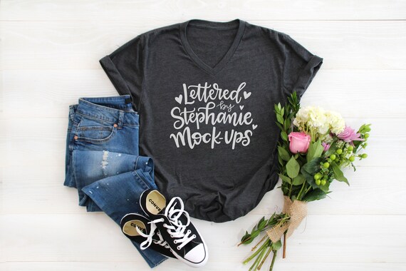 Vneck Mockup Heather Charcoal Gray Next Level