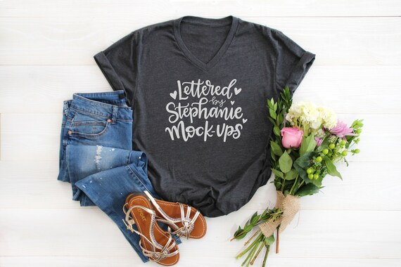 Vneck Heather Charcoal Gray Next Level Shirt