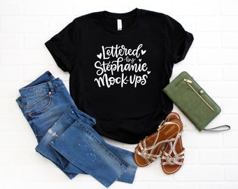 Bella Canvas 3001 Solid Black Blend | T-Shirt Mock Up | shirt stock photo | Womens | Ladies Flat lay | Shirt Mockup | Graphic Tee Flat Lay