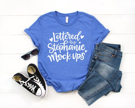Bella Canvas 3001 Mockup Shirt Mockup Heather Royal Blue Etsy