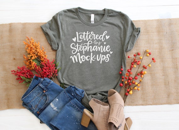 Bella Canvas 3001 Heather Military Green T Shirt Mock Up Etsy
